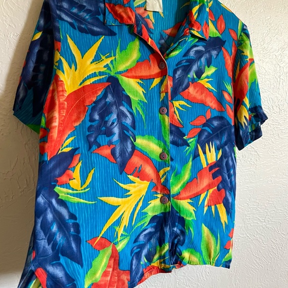 Retro Bird of Paradise Hawaiian Tiki Shirt 90s Vintage Small/Medium - Picture 2 of 7